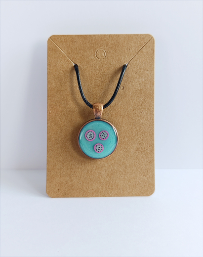 Náhrdelník provázkový - kolečko tyrkysové s květinou