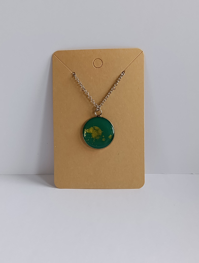 Náhrdelník řetízkový - kolečko zelené se zlatým práškem