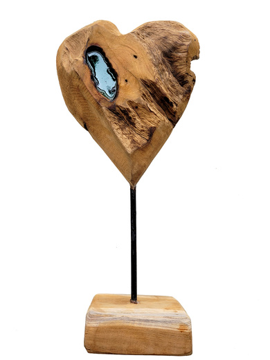 Dřevěné srdce se zelenou pryskyřicí - vysoké