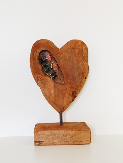 Dřevěné srdce Sušené květiny I.